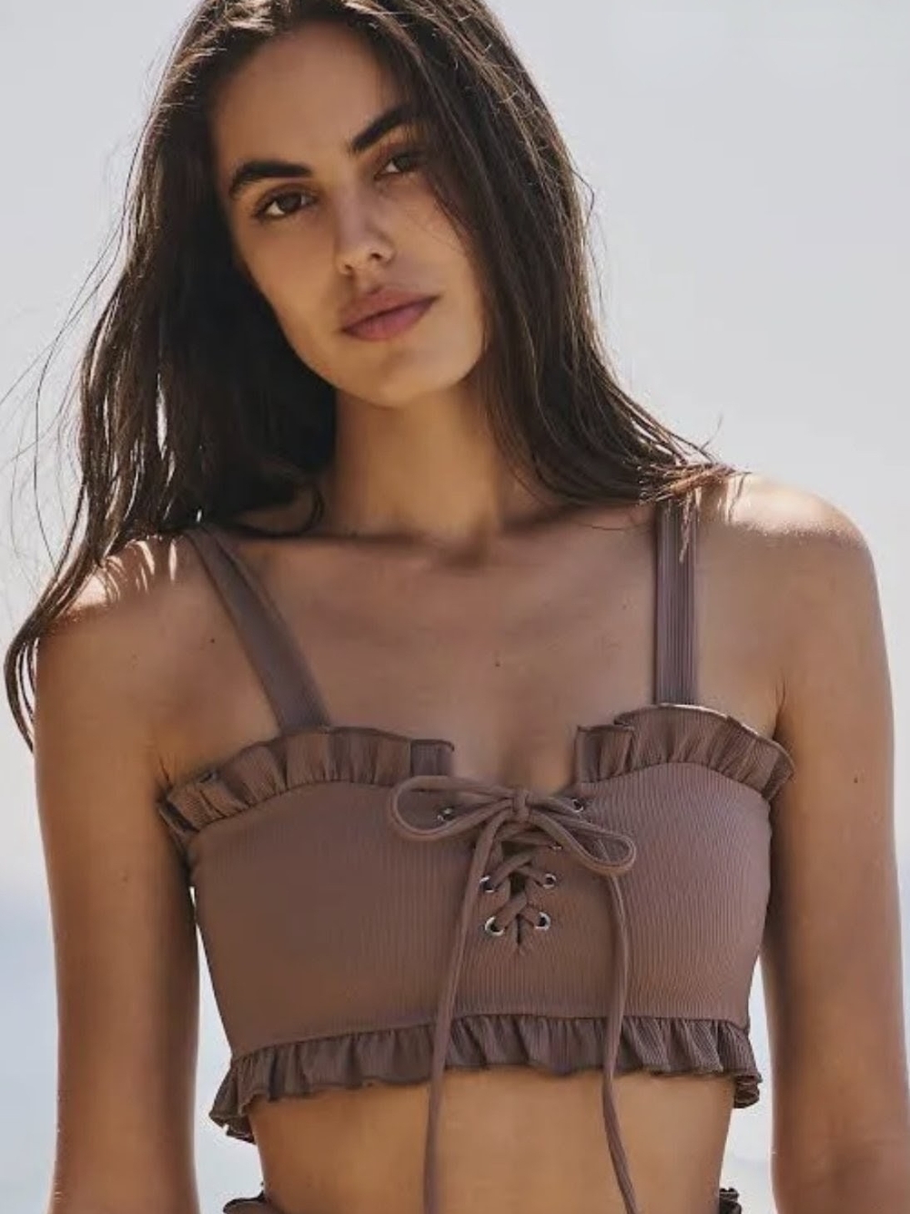 $40 Citrine Size L NWT Swim Ivy Reversible Bikini Top in Cocoa (Free People)